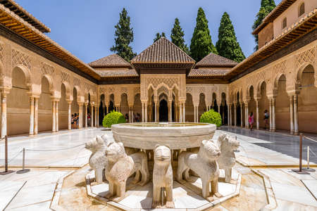 Court of the Lions is part of Nasrid Palaces of the Alhambra palace complex, Granada, Spainのeditorial素材