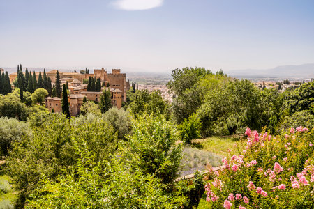View of Arabic palace complex called Alhambra in Granada, Spainのeditorial素材