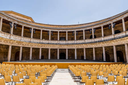 Palace of Charles V transformed into an amphitheater in Alhambra palace complex in Granada, Andalusia, Spainのeditorial素材