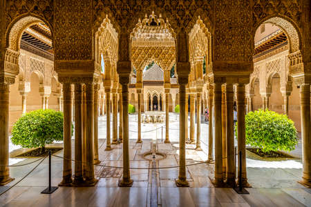 Court of the Lions is part of Nasrid Palaces of the Alhambra palace complex, Granada, Spainのeditorial素材