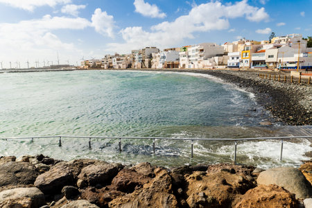 Pozo Izquierdo waterfront houses overlook, Gran Canaria, Canary Islands, Spain