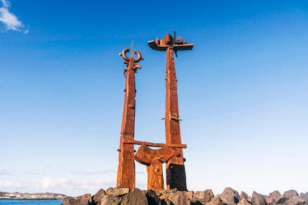 Erjos-En Jostailuak monument in  the resort town named Costa Teguise, Lanzarote, Canary Island, Spainの写真素材