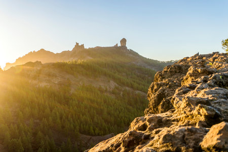 Beautiful landscape of mountain Roque Nublo at sunset, Gran Canaria, Canary Islands, Spainの写真素材