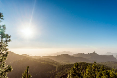 View from the highest peak of Gran Canaria called Pico de las nieves, Canary Islands, Spainの写真素材