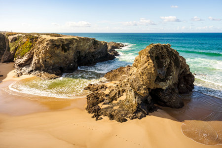 Beautiful landscape and seascape with rock formation in Samoqueira Beach, between Sines and Porto...