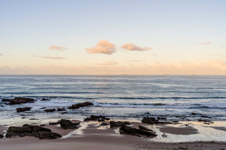 Beautiful landscape and seascape with rock formation in Samoqueira Beach, between Sines and Porto Covo, Alentejo, Portugalの写真素材