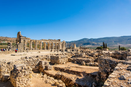 Well-preserved roman ruins in Volubilis, Fez Meknes area, Morocco, Northern Africaの写真素材