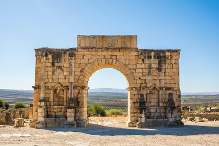 Well-preserved roman ruins in Volubilis, Fez Meknes area, Morocco, Northern Africaの写真素材