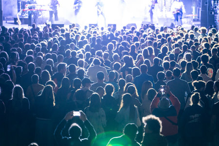 Happy people enjoying performance of popular bandの写真素材