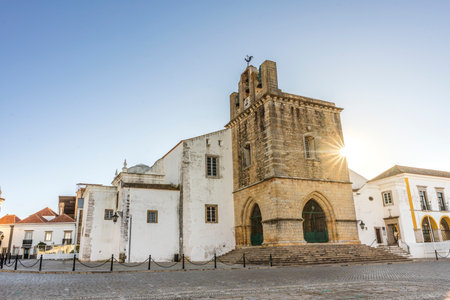 Downtown of Faro with Se Cathedral in the morning, Algarve, Portugal