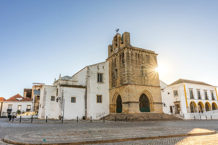 Downtown of Faro with Se Cathedral in the morning, Algarve, Portugal