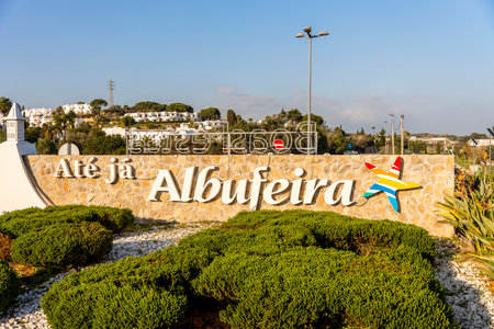 See you soon sign in marina of Albufeira, Algarve, Portugalの写真素材