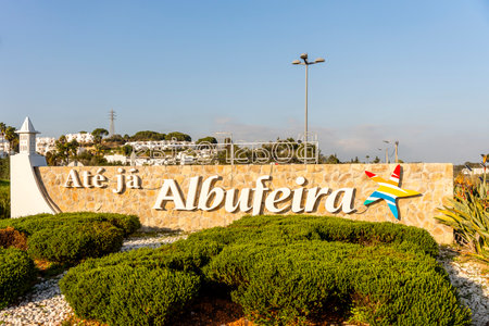 See you soon sign in marina of Albufeira, Algarve, Portugalの写真素材