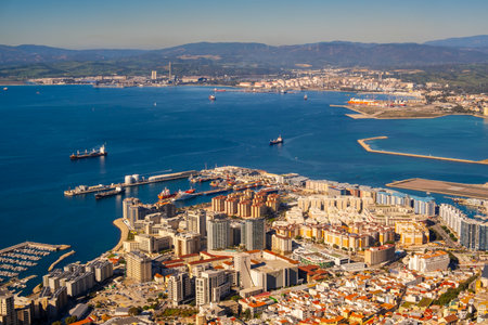 Beautiful Landscape View from Gibraltar in Spain South Coast, Europeの写真素材