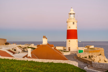 Europa Point Lighthouse of Gibraltar in Spain South Coast, Europeの写真素材