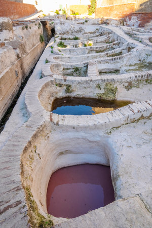 Tannery Tanks in Fes, Morocco for Dyeing Leather and clothingの写真素材