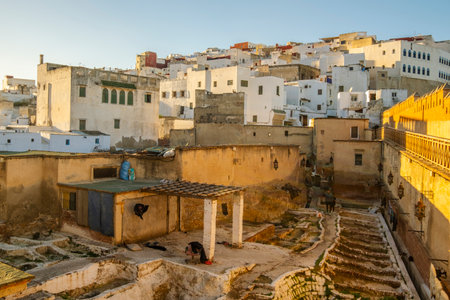 City View of Houses of Tannery in Tetouan, Morocco - Landscapeの写真素材