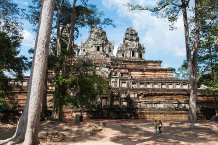 Cambodia. Part of the Angkor Wat temple complex. Detailed view of a somewhat remote temple.