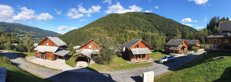Wide panorama picture of a mountain landscape in Styria, Austriaの写真素材