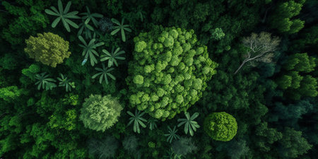 The aerial top view of forest background with AI generated.の素材