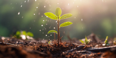The young plant is growing from the seed with AI generated.の素材