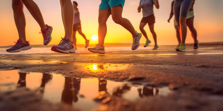 The close up view of runner leg at sunset time with AI generated.の素材