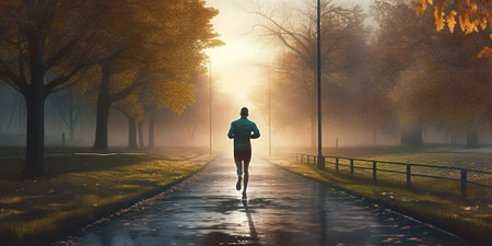 The runner is running at morning with AI generated.の素材