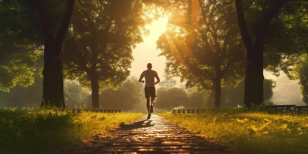 The runner is running at morning with AI generated.の素材