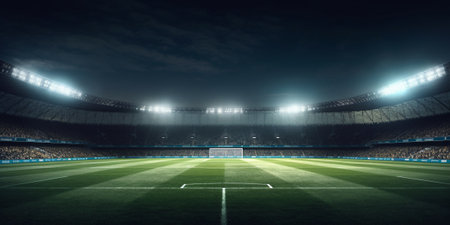 The soccer stadium at midnight with AI generated.の素材