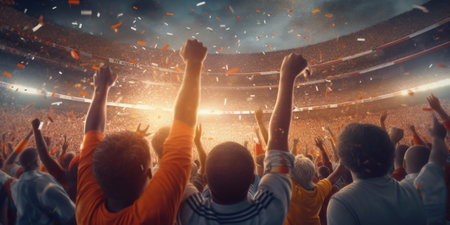 Football fans are watching football match in the stadium with AI generated.の素材