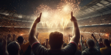 Football fans are watching football match in the stadium with AI generated.の素材