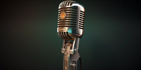 Retro microphone on the background of the bar with AI generated.の素材