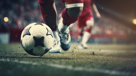 Soccer player in action at the stadium with AI generated.の素材