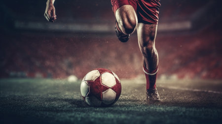 Soccer player in action at the stadium with AI generated.の素材