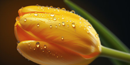 Beautiful yellow tulip with dew drops on the petals with AI generated.の素材
