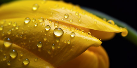 Beautiful yellow tulip with dew drops on the petals with AI generated.の素材