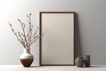 Blank picture frame mockup in interior with AI generated.の素材