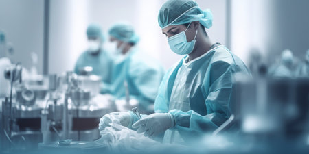 Surgeons in operating room at hospital. Medical healthcare and doctor staff service with AI generated.の素材