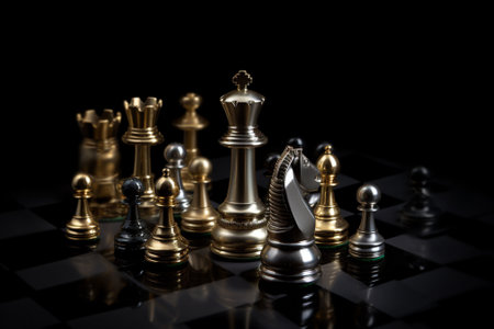 Chess pieces on a chessboard. The concept of business strategy with AI generated.の素材
