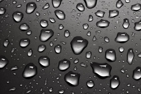 Water drops on a black background with AI generated.の素材