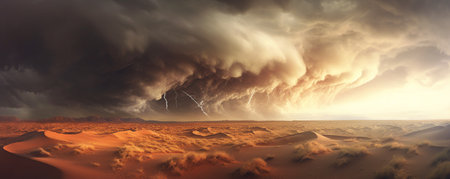 Dramatic storm in the desert with AI generated.の素材