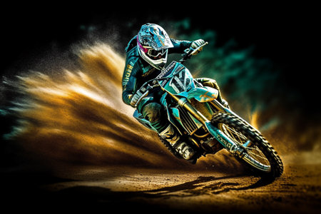 Motocross rider on the race with AI generated.の素材