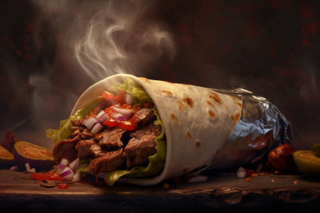 Tortilla with meat and vegetables with AI generated.の素材