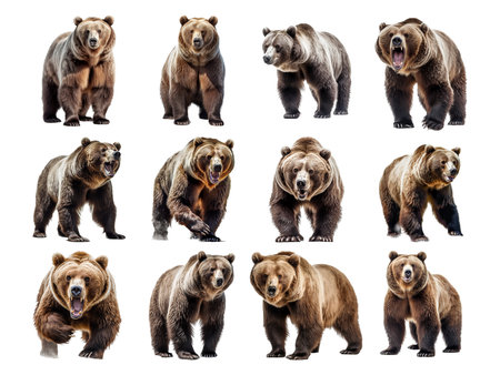 Set of brown bears isolated on white background with AI generated.の素材