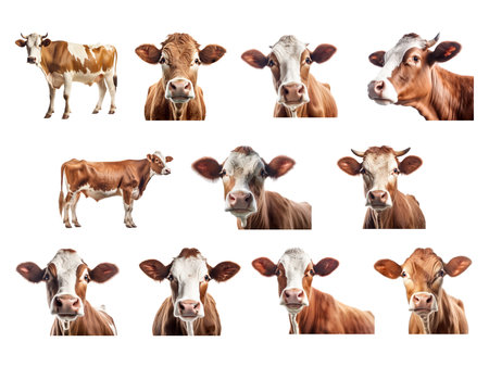 Cow collection isolated on white background with AI generated.の素材