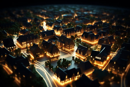 Miniature city with houses and trees with AI generated.の素材