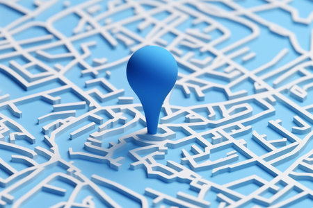 Map with blue pin on the map with AI generated.の素材