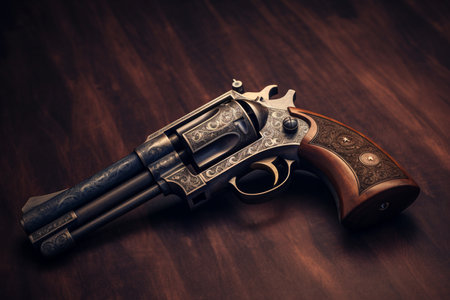 Vintage gun on a dark background with AI generated.の素材