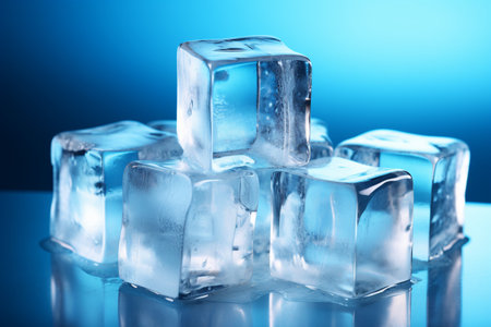 Ice cubes on blue background with AI generated.の素材