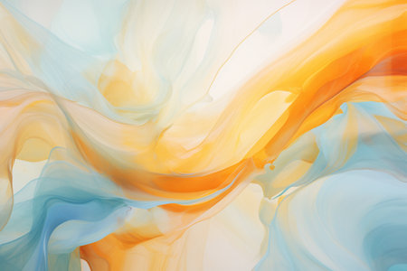 abstract background with blue, yellow and orange paint in water. with AI generated.の素材